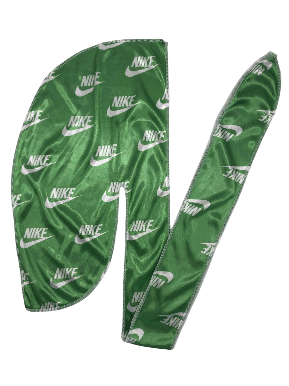 High Quality Silky Green  Durag with White Swoosh Print
